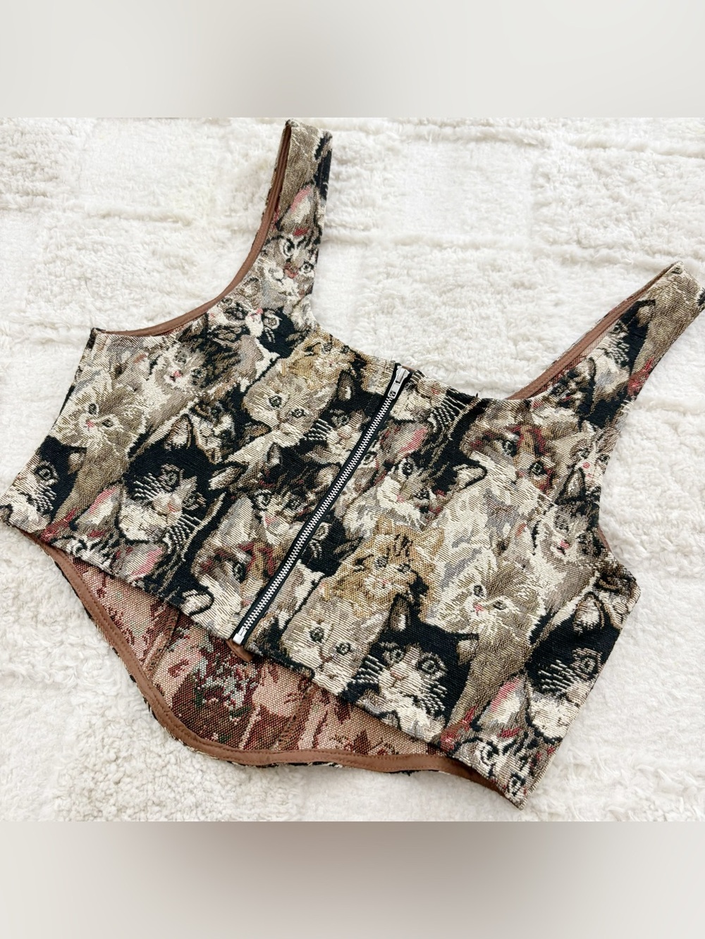 Cider Jacquard Cat Pattern Corset Cami Crop Top Medium - Picture 6 of 11